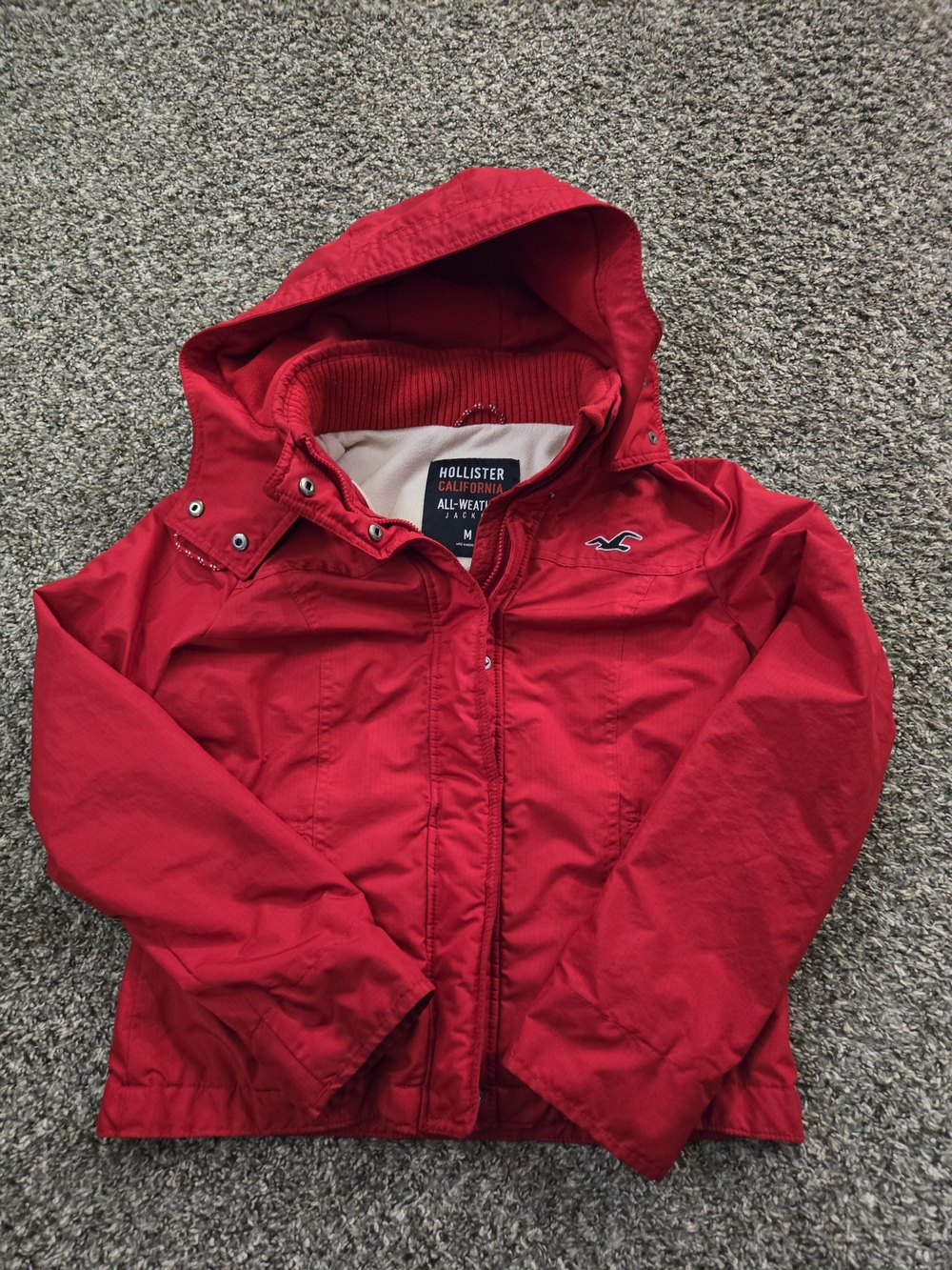 Hollister All Weather Jacket Red Hooded Windbreaker M